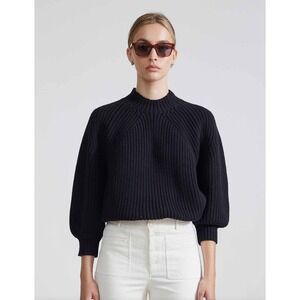 A Piece Apart Black Ribbed‎ Knit Crew Neck Sweater Pullover Size M Luxury Preppy